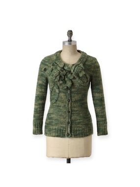 Anthropologie Sleeping on Snow Curry Comb Green Cardigan Mohair Wool